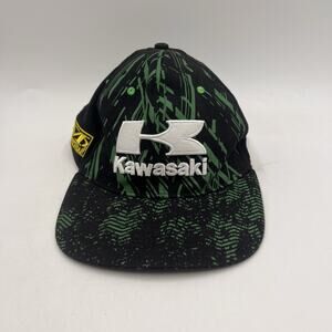 Kawasaki Team Green Black Stretch Fit Size L/XL Hat Cap Supercross Graphic Bill